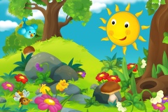 The happy and colorful illustration for the children